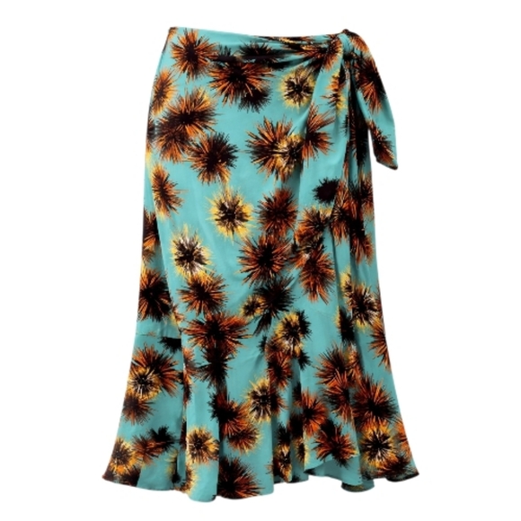 Kenzo Sea Urchin Print Wrap Skirt, Turquoise And Orange NWT, - Picture 2 of 14